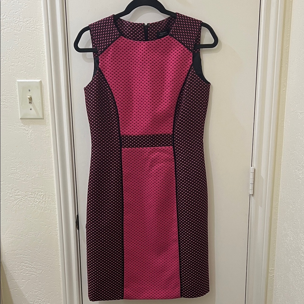 T Tahari Pink and Black Midi Dress